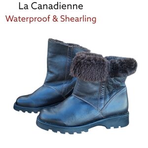 La Canadienne Leather Waterproof Shearling Kosmo Brown Dress Snow Boot Women 7.5